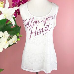 Guess Women’s Follow Your Heart Open Back White Tank Top S